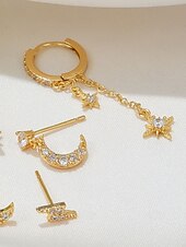 tanie Kolczyki damskie-damski pozłacany zestaw kolczyków w kształcie gwiazdy i księżyca – delikatne niebiańskie cyrkonie i wiszące kolczyki na modne przyjęcia, prezenty i na co dzień