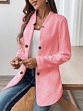 billiga Blazers och kostymer-Dam Kavaj Bekväm Andningsfunktion Knappar Ledigt Slät Kontor Gata Ledigt Dagliga kläder Enkelknäppt Normal Hög krage Normal Långärmad Ytterkläder Svart Vit Rodnande Rosa Sommar Höst