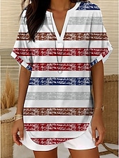 cheap Stripe&amp;Geometric Tops-Women&#039;s Blouse Floral Graphic Striped Elegant Daily Casual Sleeveless Short Sleeve V Neck Notched Neck Regular Tops Daily Holiday Going out White Yellow Blue Khaki Summer Spring