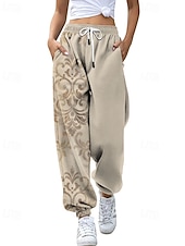 abordables pantalones cargo de mujer-Mujer pantalones Corte Recto Ropa de calle Casual Longitud total Cintura Media Flor Bolsillo Estampado Diseño de cordón elástico Al Aire Libre Cómodo Exterior Noche Gris Amarillo Rosa Verde Ejército