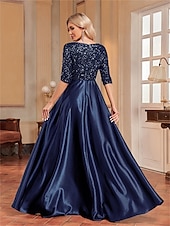 cheap BLACK-A-Line Quinceanera Dresses Elegant Dress Formal Wedding Floor Length Long Sleeve V Neck Polyester with Sequin