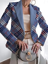 abordables Blazers y Trajes-Mujer chaqueta Cómodo Transpirable Estampado Casual Geométrico Oficina Calle Casual Ropa Cotidiana Frente Abierto Regular Solapa de Pico Ajuste regular Manga Larga Ropa de calle Blanco Rosa Azul