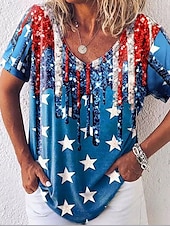 ieftine Ziua Independenței Top-Tricou patriotic pentru femei grafic cu steag elegant casual cu mânecă scurtă cu decolteu în V tops regulate pentru zi cu zi imprimeu albastru regal albastru fucsia verde vară primăvară