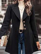 preiswerte Wintermäntel-Damen Mantel Warm Bequem Knöpfe Mode Einfach Straße Ferien Einreihig Lang Umlegekragen Normale Passform Langarm Oberbekleidung Schwarz Aprikose Kaffee Herbst Winter