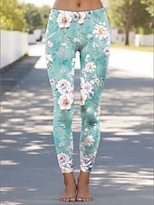 abordables Imprimé Floral-Femmes Leggings Vacances ancien Mode Longueur cheville Taille haute Fleuri Graphique Impression Doux Respirant Haute Élasticité Vacances Occasionnel Quotidien Rose Claire Bleu Orange Vert Ét