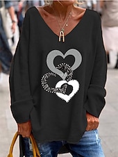 billige Kunst &amp; Design t-skjorte-Dame Bluse Hjerte Stilfull Fritid Langermet V-hals Vanlige topper Daglig Trykt mønster Svart Hvit Rosa Oransje Grønn Sommer Vår Høst