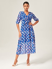 billige Blomstrete kjoler-geometrisk maxikjole i chiffon med fargeblokker