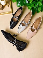 abordables Ballerines femme-Escarpins à talons bas et brides à boucle vintage pour femmes, chaussures habillées en similicuir à bout pointu pour des looks élégants et des rendez-vous quotidiens