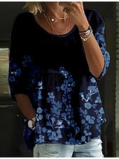 economico Top d&#039;Arte e Design per Donne-Per donna Blusa Floreale Elegante Manica 3/4 Girocollo Top Regolari Quotidiano Ferie Stampato Nero Verde chiaro Blu marino Viola Verde Estate