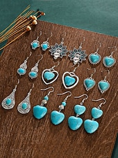 ieftine Cercel de damă-Cercei boho cu inimă turcoaz pentru femei – accente vintage din argint, design cu pietre naturale pentru femei cu spirit liber, ideali pentru festivaluri de muzică, ieșiri casual și cadouri