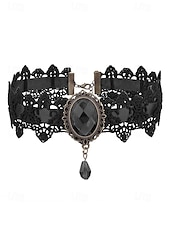abordables Collier pour femme-Collier ras du cou gothique en dentelle pour femme avec pendentif en pierre rouge, bijou vintage en velours noir pour fête d&#039;Halloween et cosplay costumé