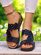 billiga Komfortsandaler-damsandaler med blomsterdekorationer, bekväma slip-on-skor för avslappnade utflykter, parkpromenader och stranddagar