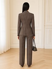 cheap Mom&#039;s Pant Suits-Plaid Two Piece Jumpsuit / Pantsuit Pantsuit Mother of the Bride Tailored Blazer Set Vintage Simple Notched Lapel Floor Length Stretch Suit Long Sleeve with Flap Pockets