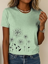 abordables T-shirt floral-Femmes T-shirt Fleuri Graphique Plantes Occasionnel Manche Courte Col rond Hauts Réguliers Quotidien Sortir Week-end Imprimé Bleu Violet Vert Kaki Été