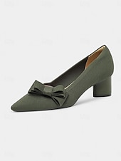preiswerte Block Heels-Grüne Strick-Blockabsätze mit Schleife für Damen – atmungsaktives Flyknit-Gewebe, leichte und bequeme Mittelabsätze für den Weg zur Arbeit, das Büro und den Alltag