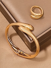 economico Collana da donna-Set di collana, bracciale e anello in argento e oro da donna, gioielli dal design semplice e aperto per donne alla moda, adatti per feste, ufficio e look quotidiani eleganti.