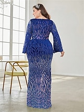 cheap CHAMPAGNE-Mermaid / Trumpet Plus Size Dresses Elegant Curve Dress Formal Wedding Floor Length Long Sleeve V Neck Polyester with Sequin
