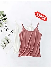cheap Plain Tank Top-Women&#039;s Camisole Tank Top Solid Color Plain Daily Sleeveless Crew Neck Square Neck Scoop Neck Regular Tops Black And White Black / Pink White and Pink Black and gray Gray+White Spring, Fall, Winter