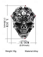 abordables Bijoux pour hommes-Bague gothique crâne pour homme avec cristaux rouges, matériau en alliage, design vintage pour fêtes d&#039;Halloween, style punk et occasion rétro