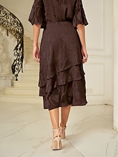 preiswerte Chiffon -Röcke-Damen Rock Elegant Midi Mittlere Taille Röcke Blumenmuster Geschichtet Unelastisch Party Lässig Braun Sommer Chiffon