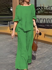 tanie Zestawy-Damskie Aktywny Moda Bluzka Zestawy spodni Rękaw 3/4 Półgolf Jednokolorowe Rozszczepione udo Codzienny Święto Żółty Niebieski Zielony Lato Regularny