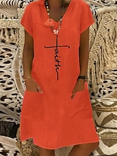 abordables Robes Bohémiennes-Femmes Robe Midi Robe en lin Robe Décontractée Robe bohème Robe Imprimée Élégant Mode Classique Manches bouffantes Vacances Fête Robe d&#039;Automne Coupe régulière Abstrait Manche Courte Col en V Jaune