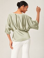 levne Halenky a košile-Dámské Žena Košile pro volný čas Ležérní Trička Námořnická modř Nebeská modř Trávová zelená Krátký rukáv Elegantní prázdniny Do V Léto Jaro