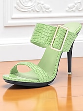 abordables Fête de la Vie Nocturne-Sandales à talons hauts jaunes à motif crocodile pour femmes avec bride à boucle - Chaussures de soirée audacieuses à bout ouvert pour la vie nocturne, les clubs et les événements estivaux