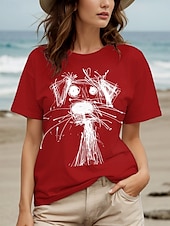 abordables T-shirt Animaux-Femmes T-shirt Graphique Animal Chien ancien Élégant Classique Manche Courte Col ras du cou Col rond Hauts Réguliers Quotidien Week-end Imprimé Noir Blanche Rouge Bleu Violet Été Printemps