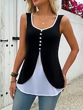 olcso Egyszerű ujjatlan felső-Női Camisole Tank Top Tömör szín Napi Stílusos Alkalmi Ujjatlan U-alakú Normál felsők Napi Kollázs Gombok Fekete Rubin Nyár