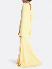 cheap YELLOW-Mermaid / Trumpet Party Dresses Elegant Dress Formal Wedding Floor Length Long Sleeve Crew Neck Satin with Embroidery