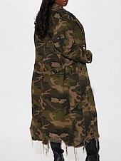 preiswerte Trenchcoats-Damen Trenchcoat Bequem Knöpfe Tasche Modern Streetstyle Tarnung Outdoor Ausgehen Einreihig Lang Umlegekragen Normale Passform Langarm Oberbekleidung Hellgrün Dunkelgrün Herbst Winter