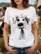 abordables T-shirt Animaux-Femmes T-shirt Graphique Animal Chien ancien Élégant Classique Manche Courte Col ras du cou Col rond Hauts Réguliers Quotidien Week-end Imprimé Noir Blanche Rouge Bleu Violet Été Printemps
