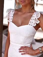 economico Abiti in pizzo bianco-Per donna Abito Midi Abito Bianco Abito in Pizzo Moda Moderno All&#039;aperto Vacanza Ferie Vestibilità regolare Semplice Senza Maniche Scollo a V Bianco Estate