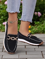 cheap Women&#039;s Slip-Ons &amp; Loafers-Women&#039;s Loafers with Gold Buckle – Casual Slip-On Flat Shoes for Garden Walks, Brunch &amp; Everyday Errands