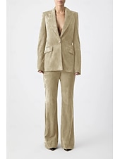 abordables Costumes-pantalons pour maman-Combinaison deux pièces / tailleur-pantalon en faux daim pour mère de la mariée, ensemble blazer élégant, vintage, simple, col en V, revers en pointe, détails de couture, longueur au sol, extensible,