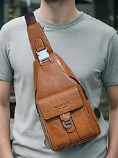 Χαμηλού Κόστους Ανδρικές τσάντες-Ανδρική καφέ τσάντα χιαστί από τεχνητό δέρμα - αδιάβροχη και ανθεκτική στις γρατσουνιές τσάντα στήθους με ρυθμιζόμενο ιμάντα ώμου για ταξίδια, εργασία ή καθημερινή χρήση σε πάρτι