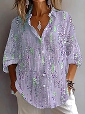 billige Kvinnenes Kunst &amp; Design Topper-Dame Skjorte Bluse Grafisk Abstrakt Bohem Daglig Stilfull Langermet Skjortekrage Vanlige topper Daglig Ferie Ut på byen Knapper Lysegrønn Rosa Lys Lilla Lyseblå Sommer Vår