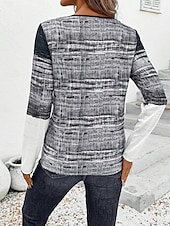 billige Stripe og geometrisk t-skjorte-Dame T skjorte Grafisk Stripet Årgang Stilfull Klassisk Langermet Asymmetrisk hals Vanlige topper Daglig Helg Trykt mønster Svart Sommer