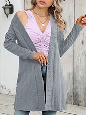 cheap Coats &amp; Trench Coats-Women&#039;s Casual Jacket Breathable Comfortable Buttons Casual Plain Vacation Street Casual Daily Wear Single Breasted Regular Collarless Regular Fit Long Sleeve Outerwear Black Apricot Gray Fall Winter