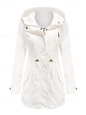 abordables Manteaux &amp; trenchs-Femmes Trench Chaud Confortable Fermeture éclair Avec Poches Mode Extérieur Uni Sortir Week-end Fermeture éclair Régulier À capuche Coupe régulière manche longue Vêtements d&#039;extérieur Noir Blanche