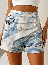 ieftine Pantaloni scurți grafici-Pentru femei chinez Pantaloni Scurți Elegant Vacanță Epocă Scurt Talie Înaltă Grafic Abstract Multistratificat Micro-elastic În aer liber Stradă Zilnic Auriu Negru Albastru piscină Vară Primăvară