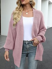 ieftine Cardigane și îmbrăcăminte exterioară-Pentru femei Pulover Bluza Elegant Modă Șic Stradă Culoare pură Deschis frontal Tricotat Manșon Lung Topuri obișnuite Tricotat În aer liber Zilnic Sfârșit de săptămână Negru Roz Îmbujorat Toamnă Iarnă