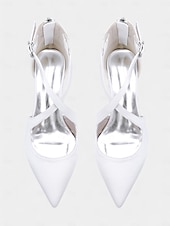 abordables cocktail-Escarpins à talons carrés et bout pointu en satin ivoire pour femmes - chaussures élégantes à brides croisées pour banquets formels et cocktails