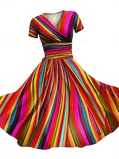 abordables Robes Rayés et Géométriques-Femmes Robe Midi Robe fourreau Robe Portefeuille Robe d&#039;Été Robe d&#039;été Vacances Fête Occasionnel Quotidien Fête Sortir Coupe régulière A Ombre Graphique Géométrique Demi Manches Col en V Rose Claire