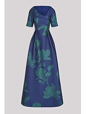 preiswerte FLORAL-A-Linie Abendkleid Elegant Kleid Formell Hochzeit Bodenlang Halbarm Hemdkragen Tasche Satin mit Blumenmuster 2025