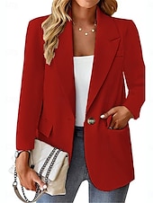 billige Blazere og dresser-Dame Blazer Pustende Bekvem Knapper Lomme Fritid عادي Kontor Gate Avslappet Dagligdagstøy Enkeltkneppet Normal Aftæpning Normal Langermet Yttertøy Svart Hvit Rød Sommer
