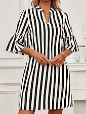 ieftine Rochie cu dungi și geometrică-Pentru femei Rochie Mini Rochie A line Rochie de vară Casual Zilnic Fit regulat Dungi Lungime Manșon 3/4 Gât crestat Negru Vară