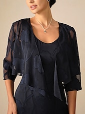 cheap Women&#039;s Dressy Tops-Women&#039;s Shrugs Solid Color Elegant Stylish Casual 3/4 Length Sleeve Asymmetrical Crop Tops Wedding Guest Beach Wedding Navy Blue Summer Spring Fall