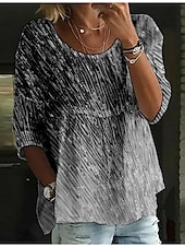 voordelige Vrouwen&#039;s Kunst &amp; Design Tops-Dames Blouse Gestreept Stijlvol 3/4 mouw Strakke ronde hals Normale tops Dagelijks Feestdagen Afdrukken Zwart Blozend Roze blauw Fuchsia Donkergrijs Zomer